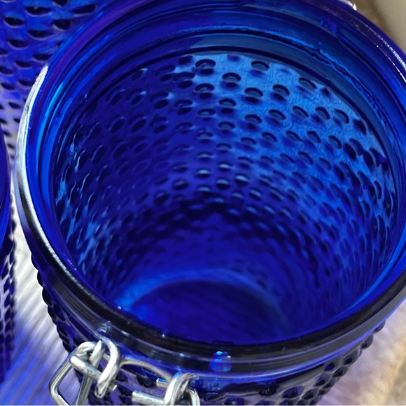 Vintage cobalt blue hobnail glass canisters set of three - Picture 7 of 11